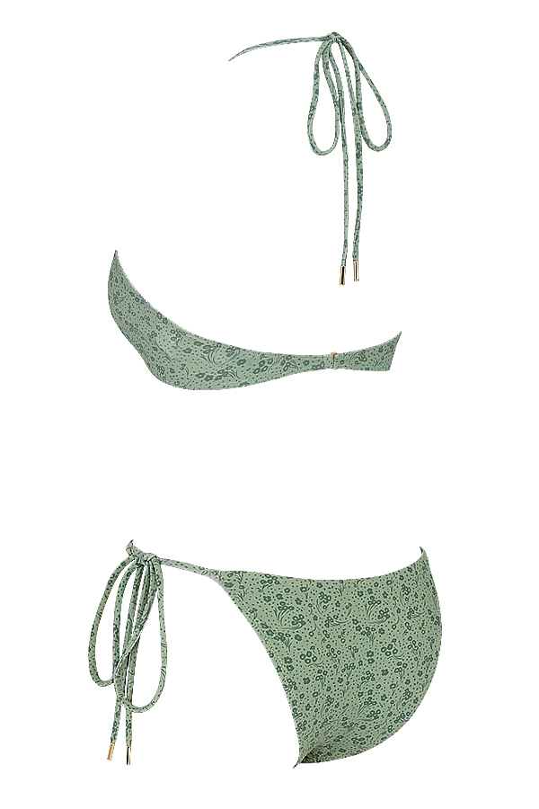 bikini a triangolo invertito con stampa floreale verde