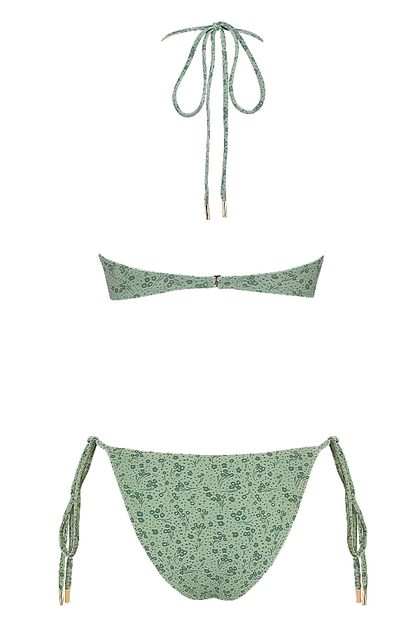bikini a triangolo invertito con stampa floreale verde