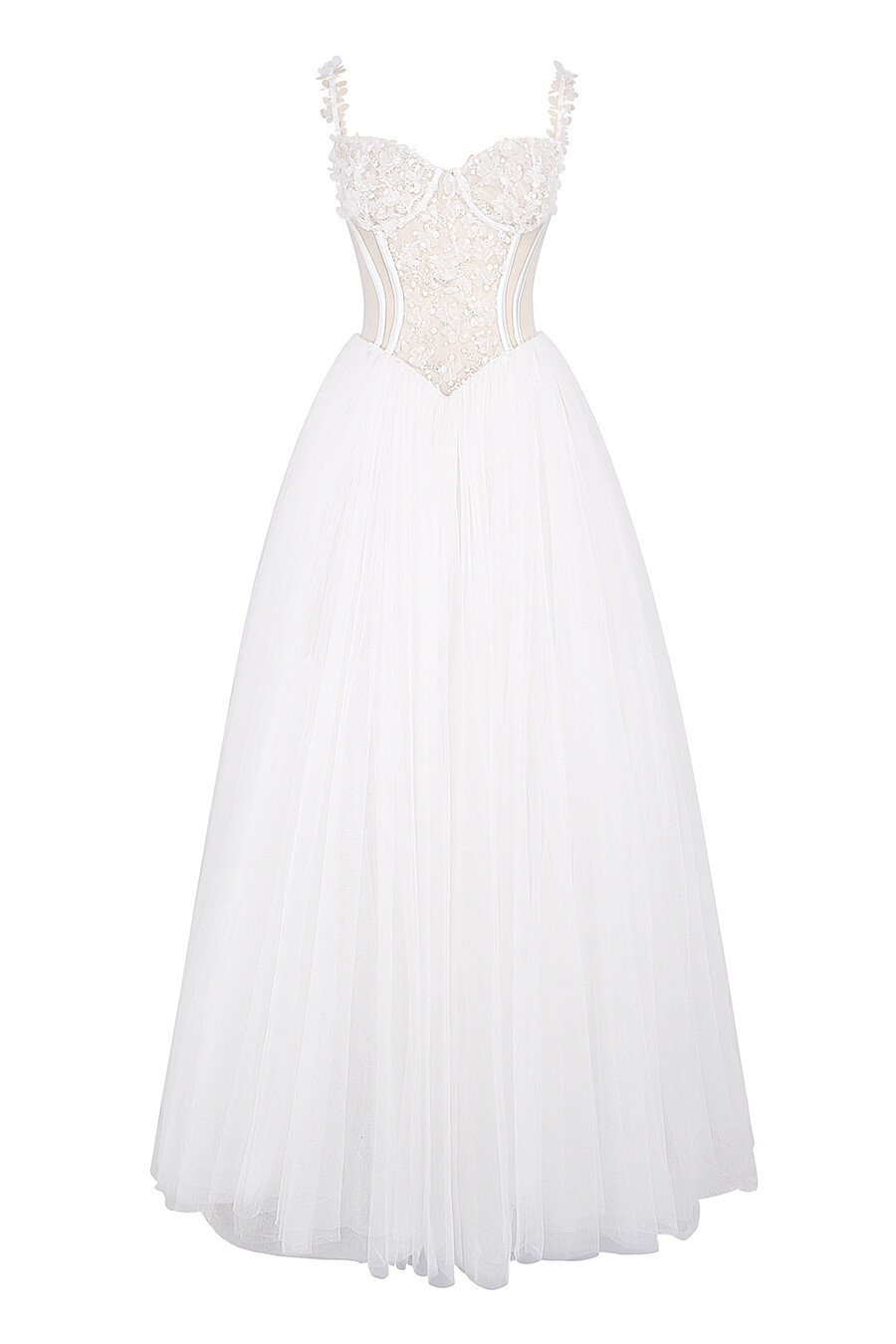 abito da sposa in tulle con pizzo floreale bianco