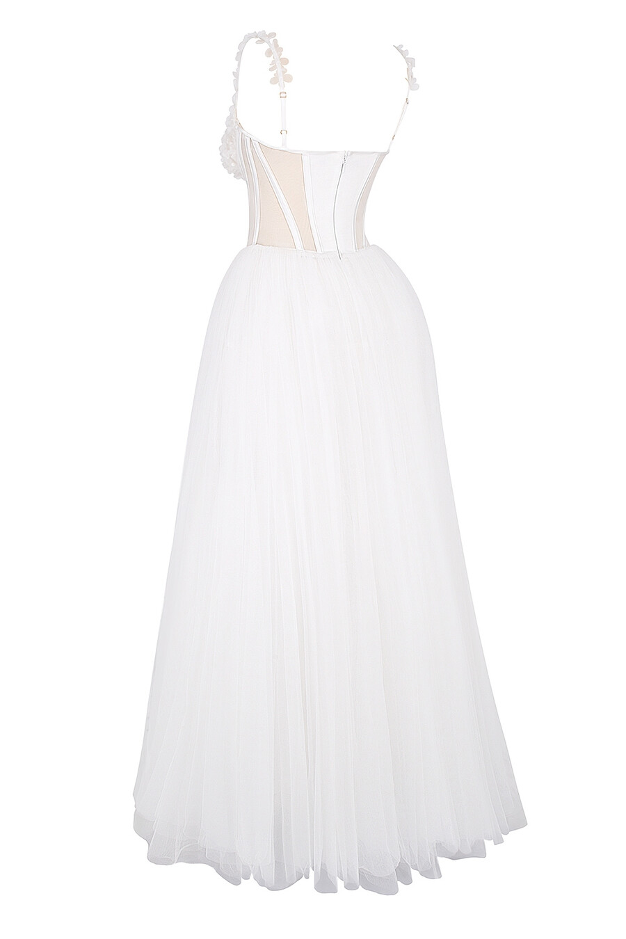 abito da sposa in tulle con pizzo floreale bianco