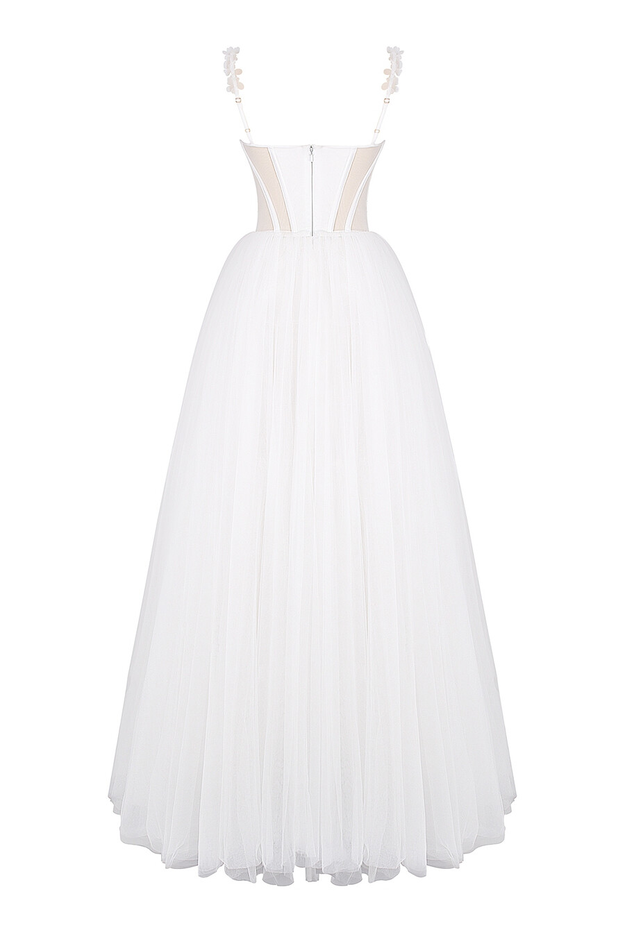 abito da sposa in tulle con pizzo floreale bianco