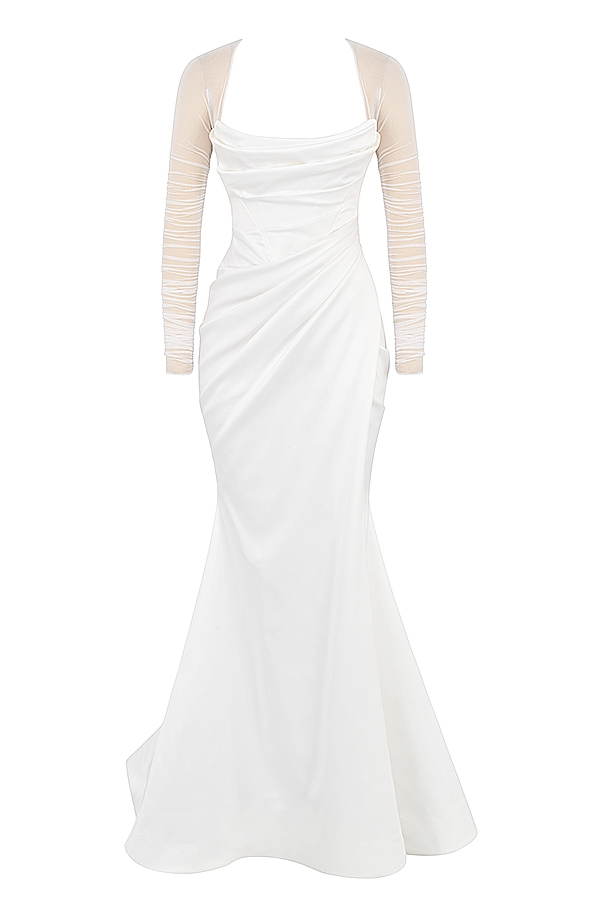 abito da sposa in raso bianco
