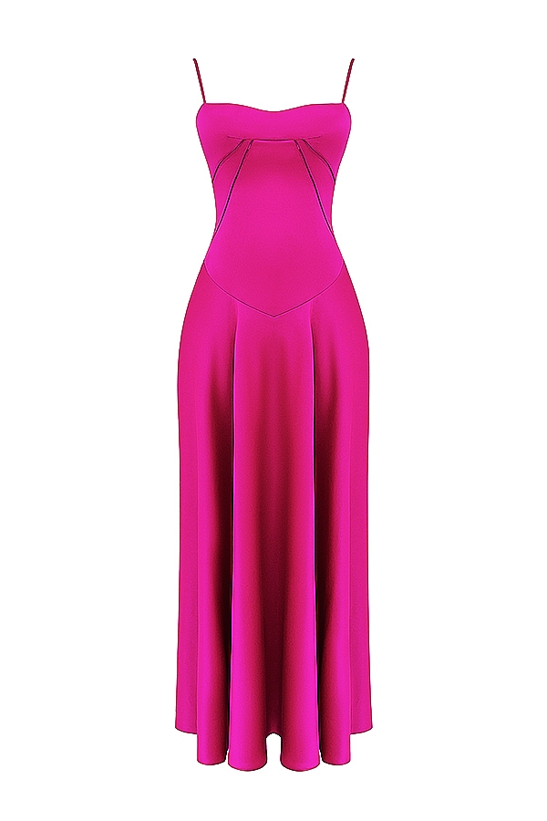abito lungo fucsia con lacci