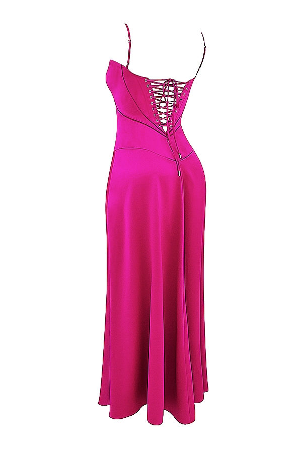 abito lungo fucsia con lacci