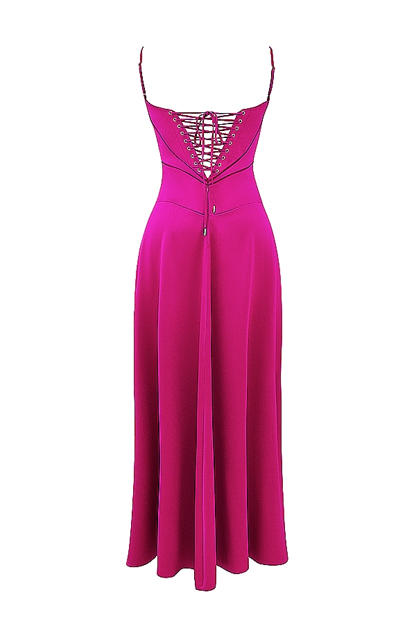 abito lungo fucsia con lacci