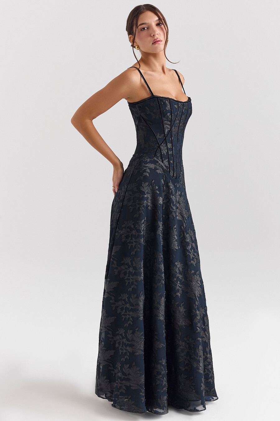 abito lungo in chiffon lurex blu notte