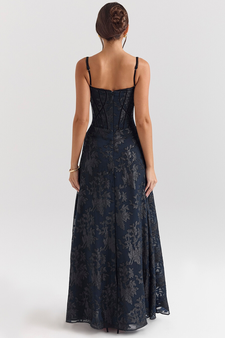 abito lungo in chiffon lurex blu notte