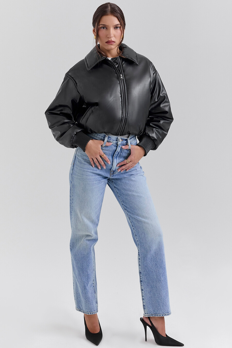giubbotto bomber in pelle vegana nera
