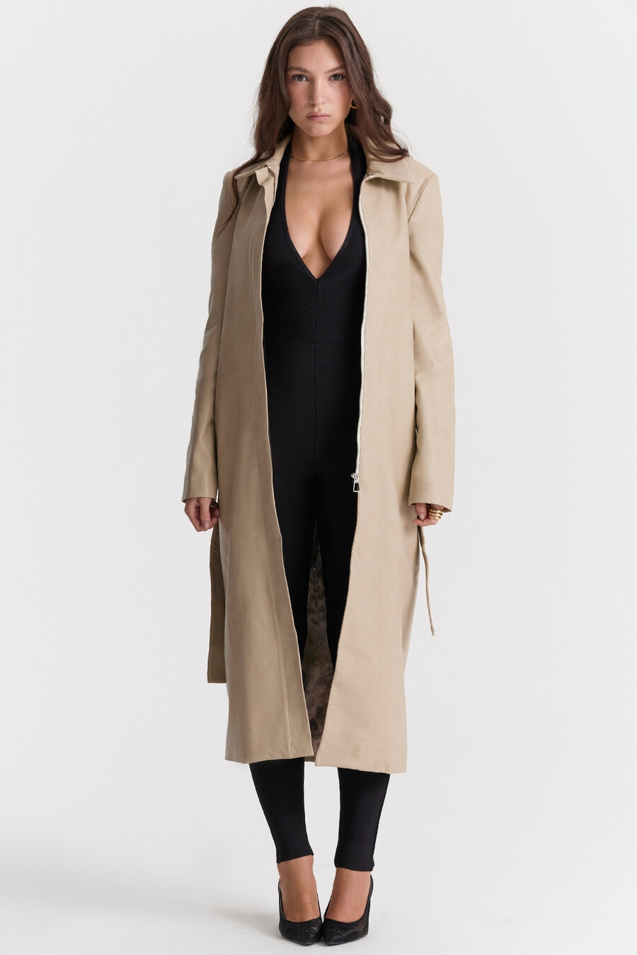 trench in pelle vegana beige