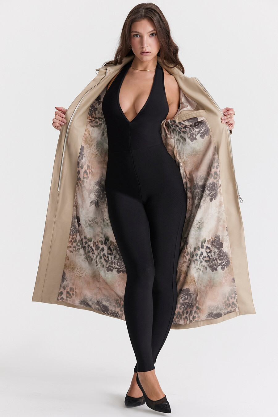 trench in pelle vegana beige