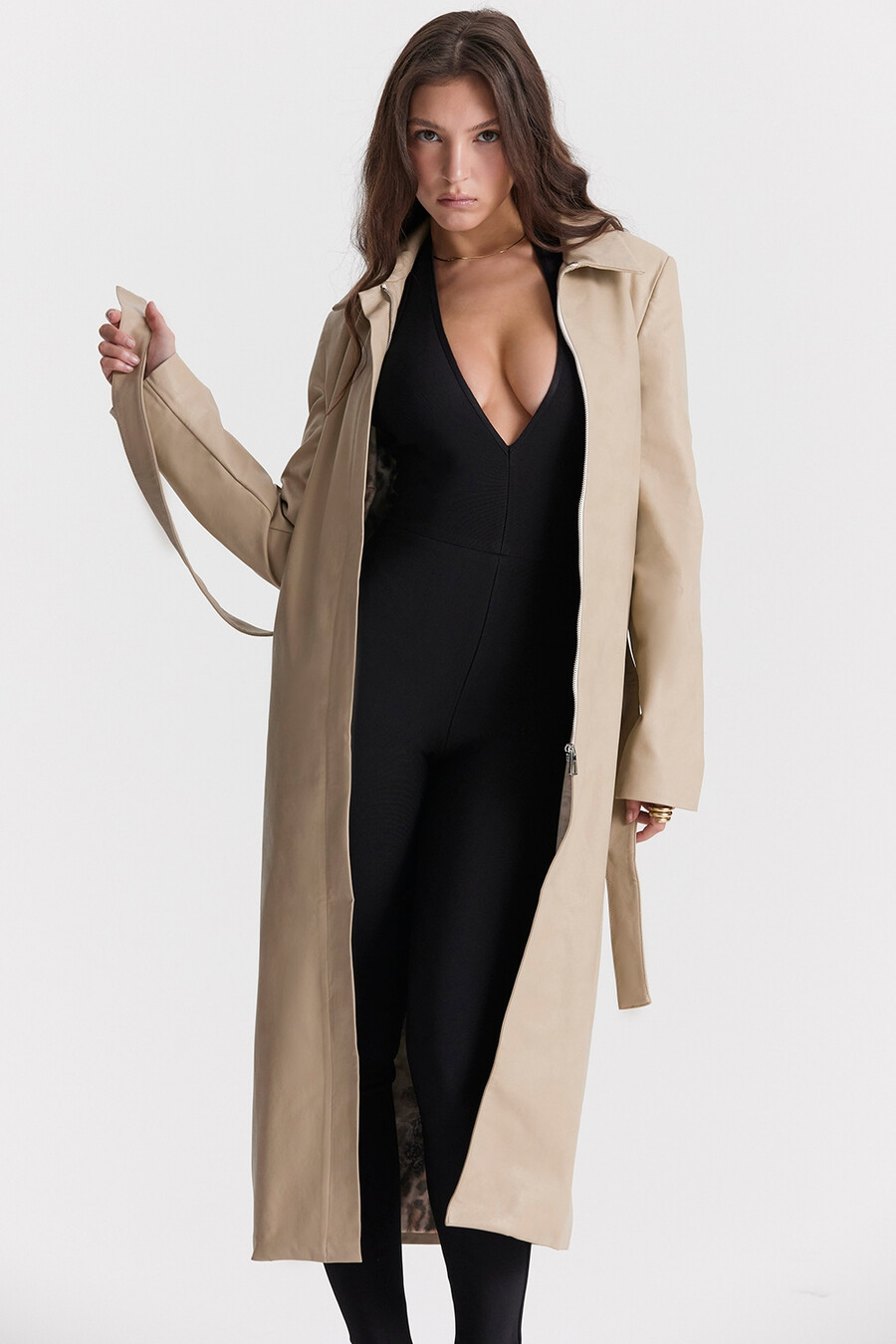 trench in pelle vegana beige