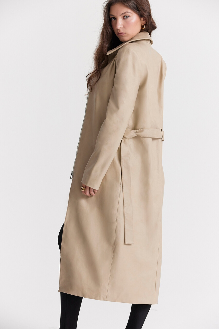 trench in pelle vegana beige