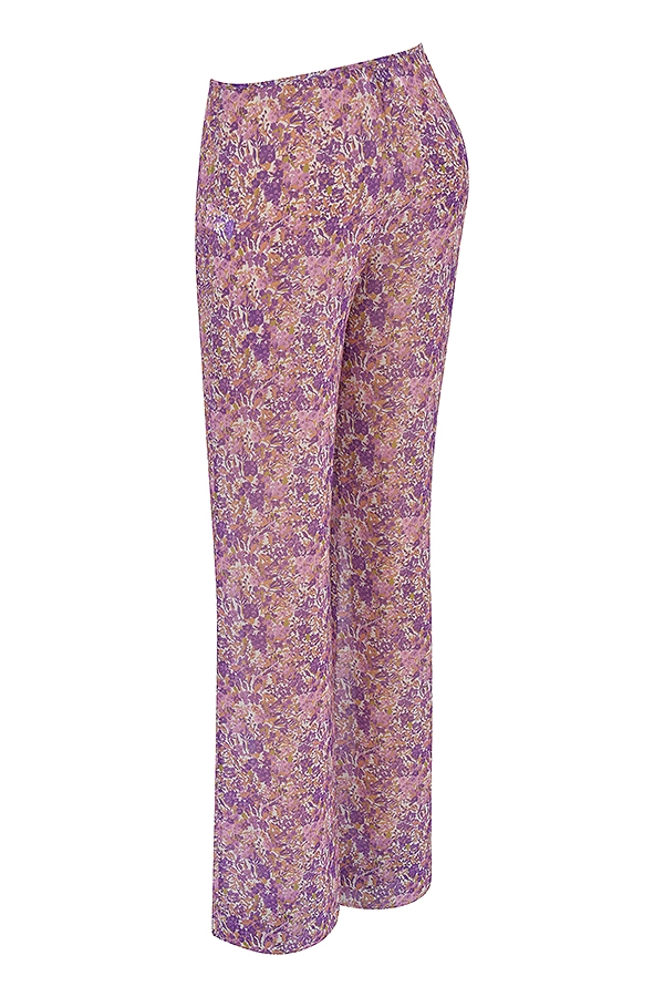 pantaloni con ritagli floreali viola