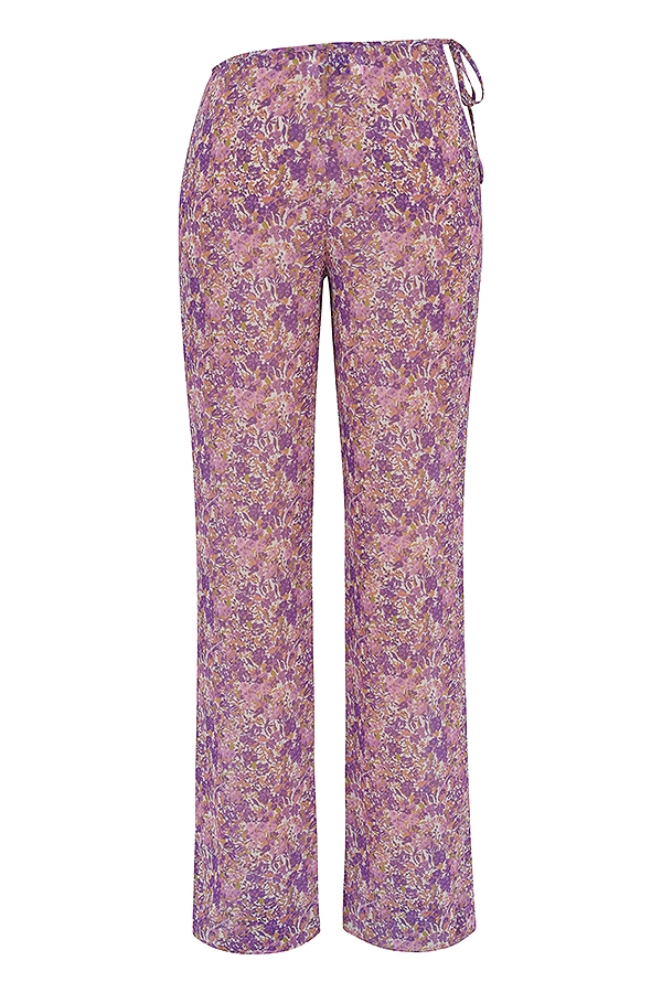 pantaloni con ritagli floreali viola