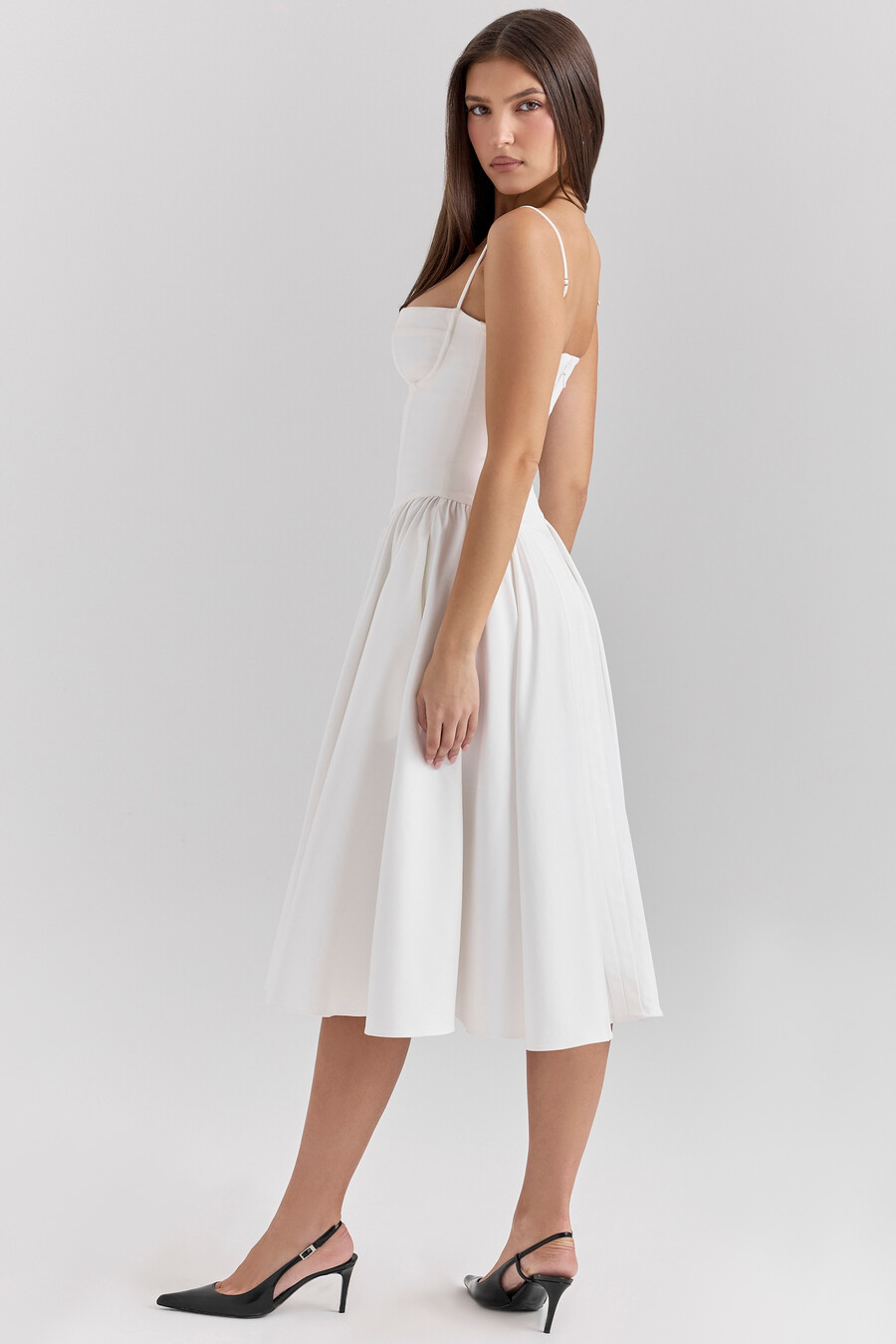 abito midi con corsetto bianco