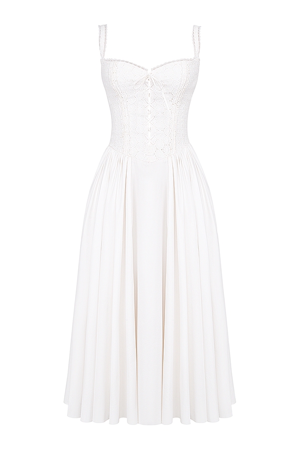 abito midi in pizzo inglese bianco e cotone