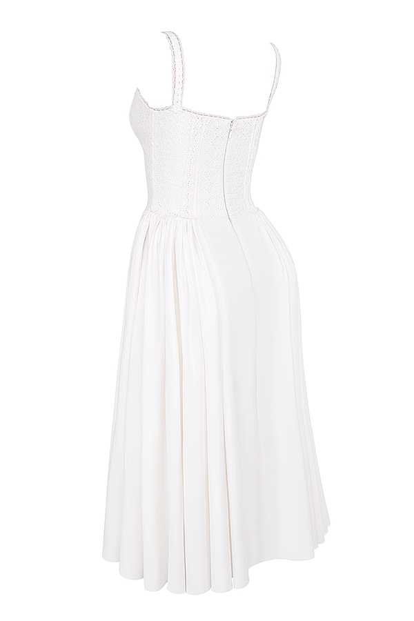 abito midi in pizzo inglese bianco e cotone