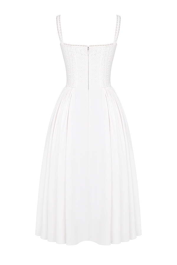 abito midi in pizzo inglese bianco e cotone