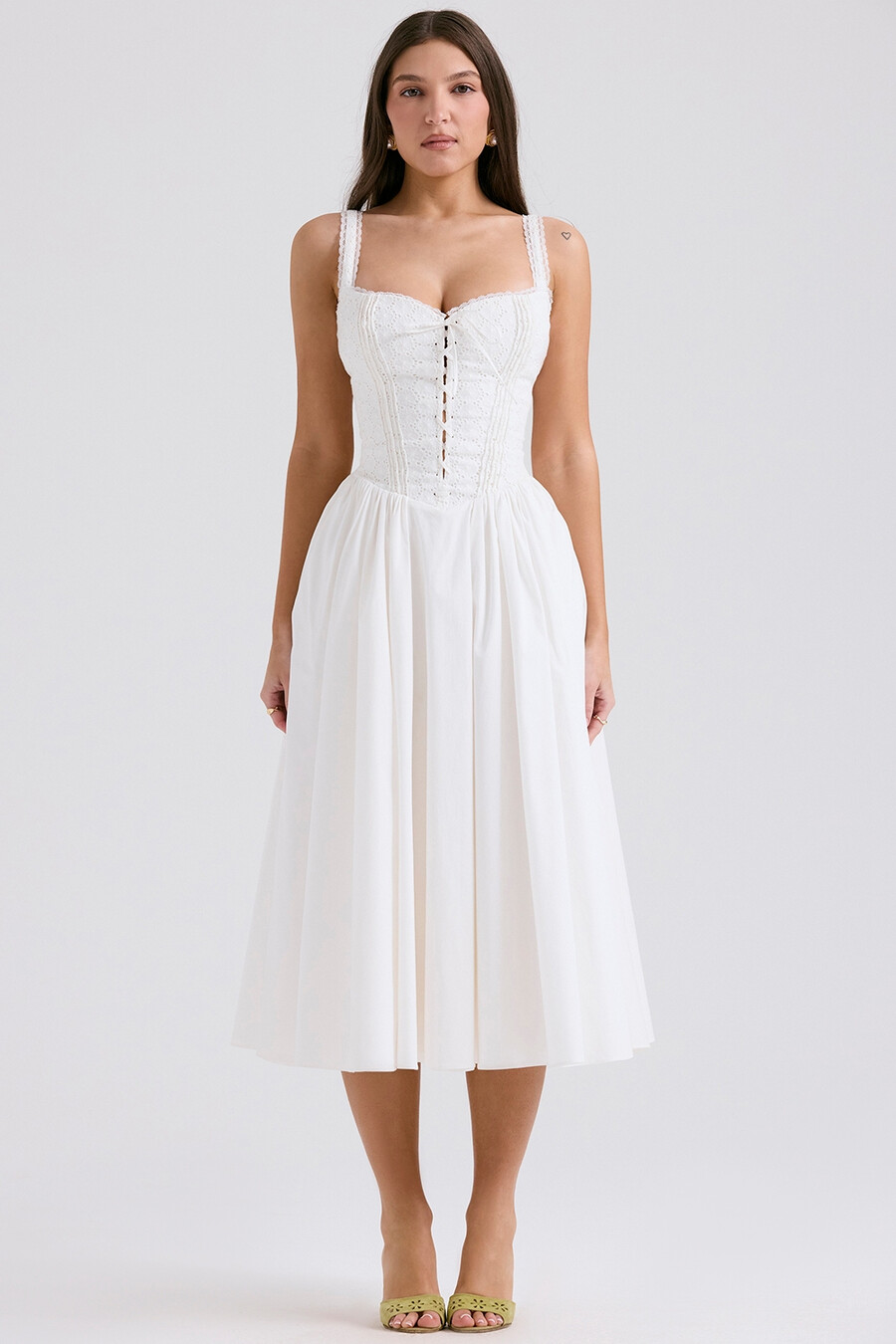 abito midi in pizzo inglese bianco e cotone