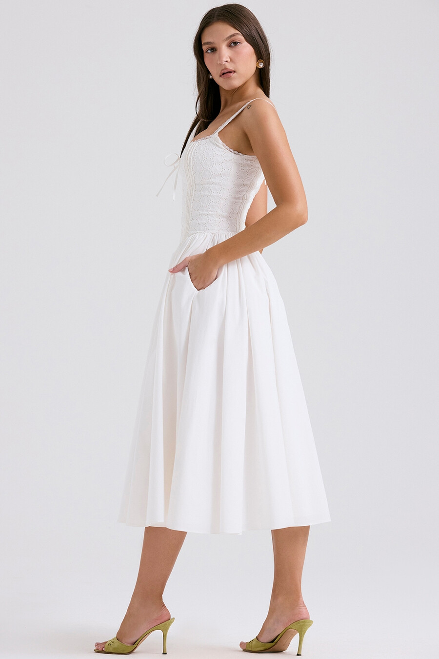abito midi in pizzo inglese bianco e cotone