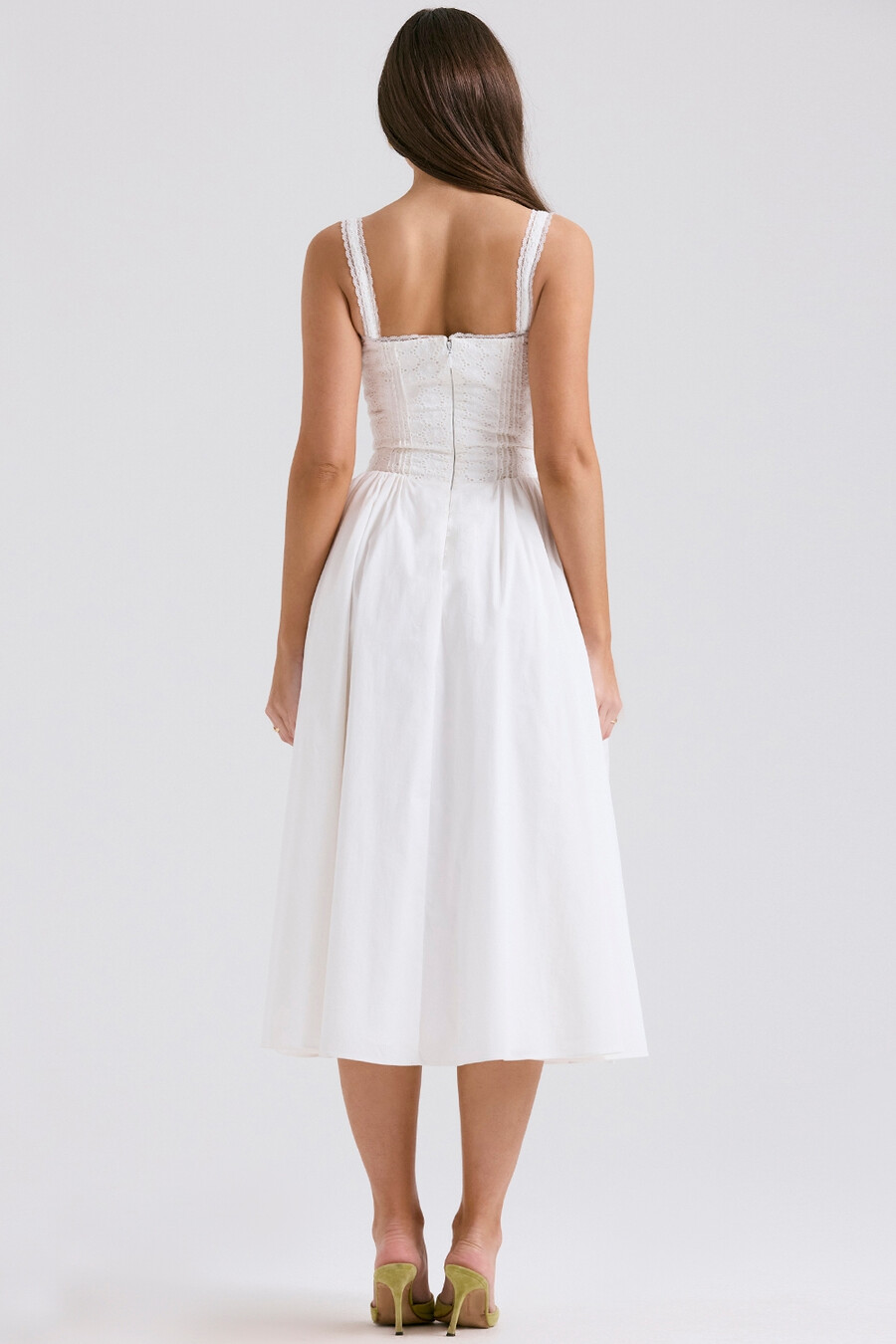 abito midi in pizzo inglese bianco e cotone