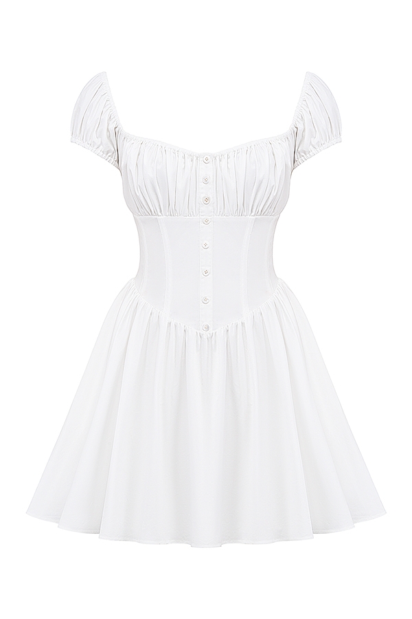 mini abito bianco in cotone arricciato