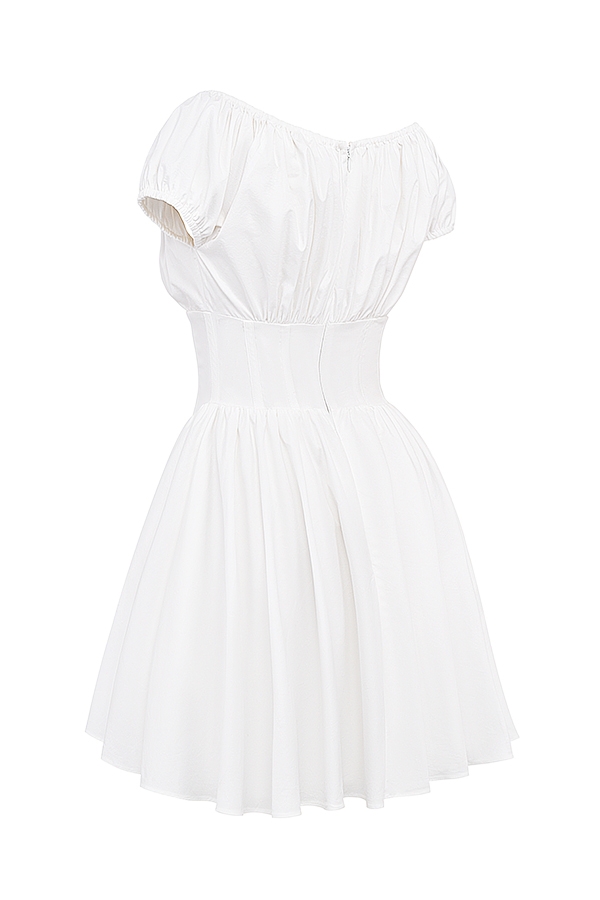 mini abito bianco in cotone arricciato