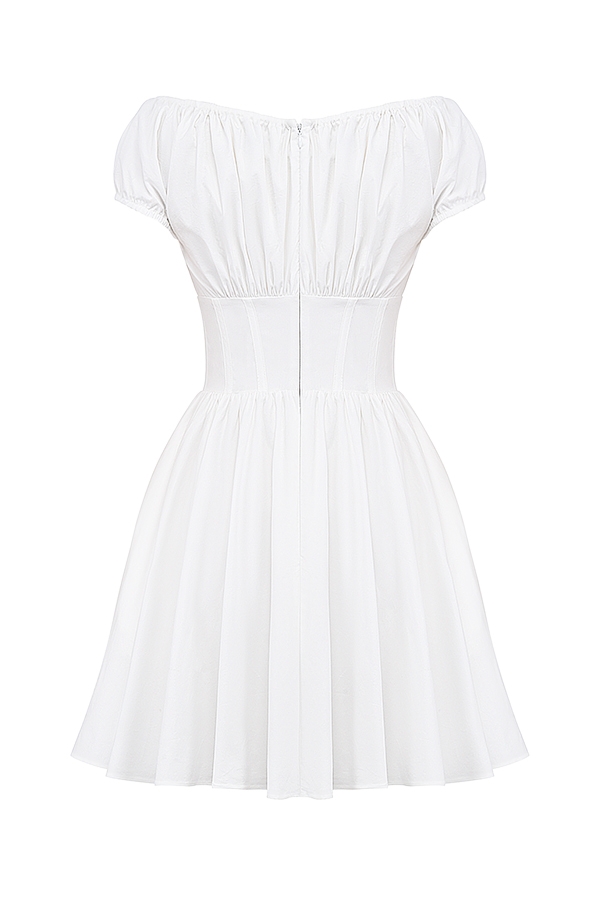 mini abito bianco in cotone arricciato