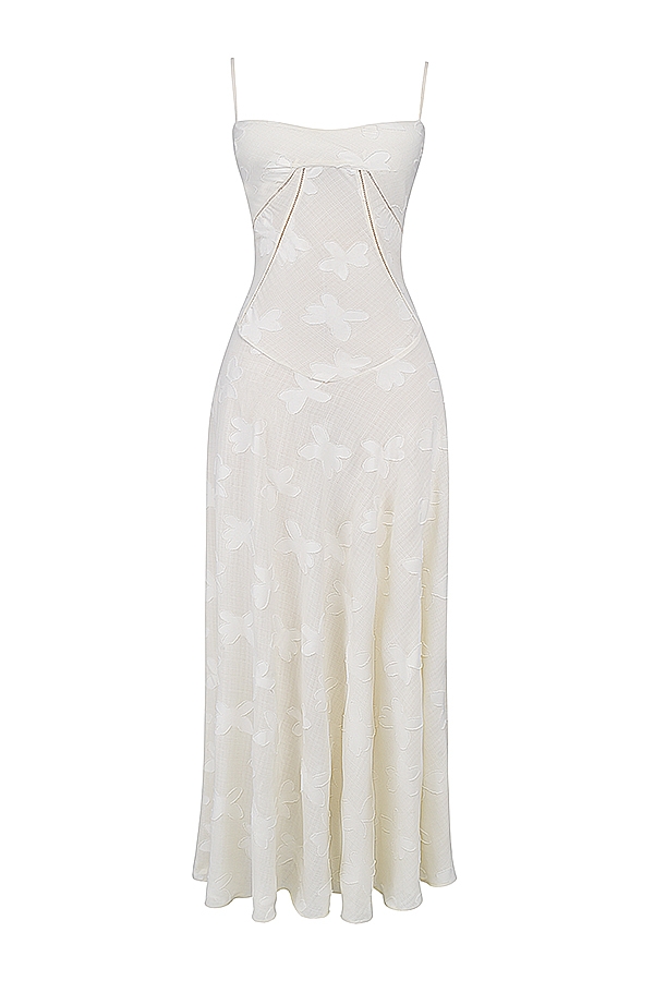 abito lungo vintage con schiena in pizzo floreale color crema