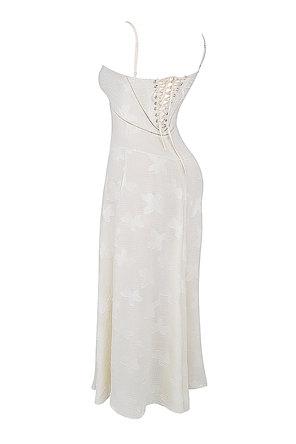 abito lungo vintage con schiena in pizzo floreale color crema