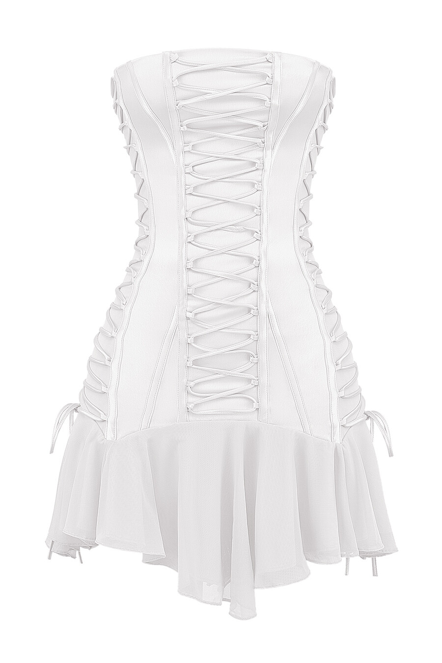 mini abito bianco senza spalline con lacci