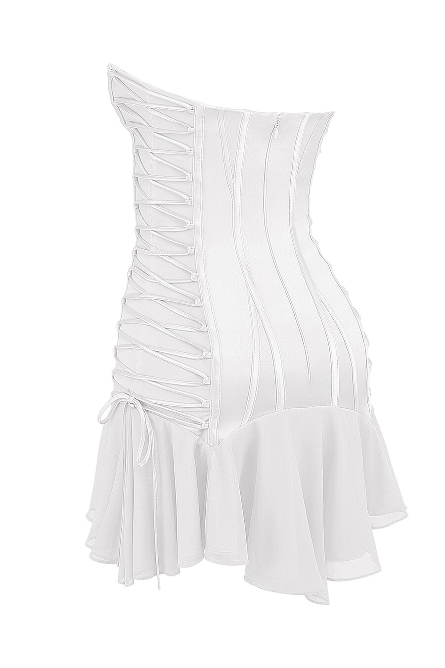 mini abito bianco senza spalline con lacci