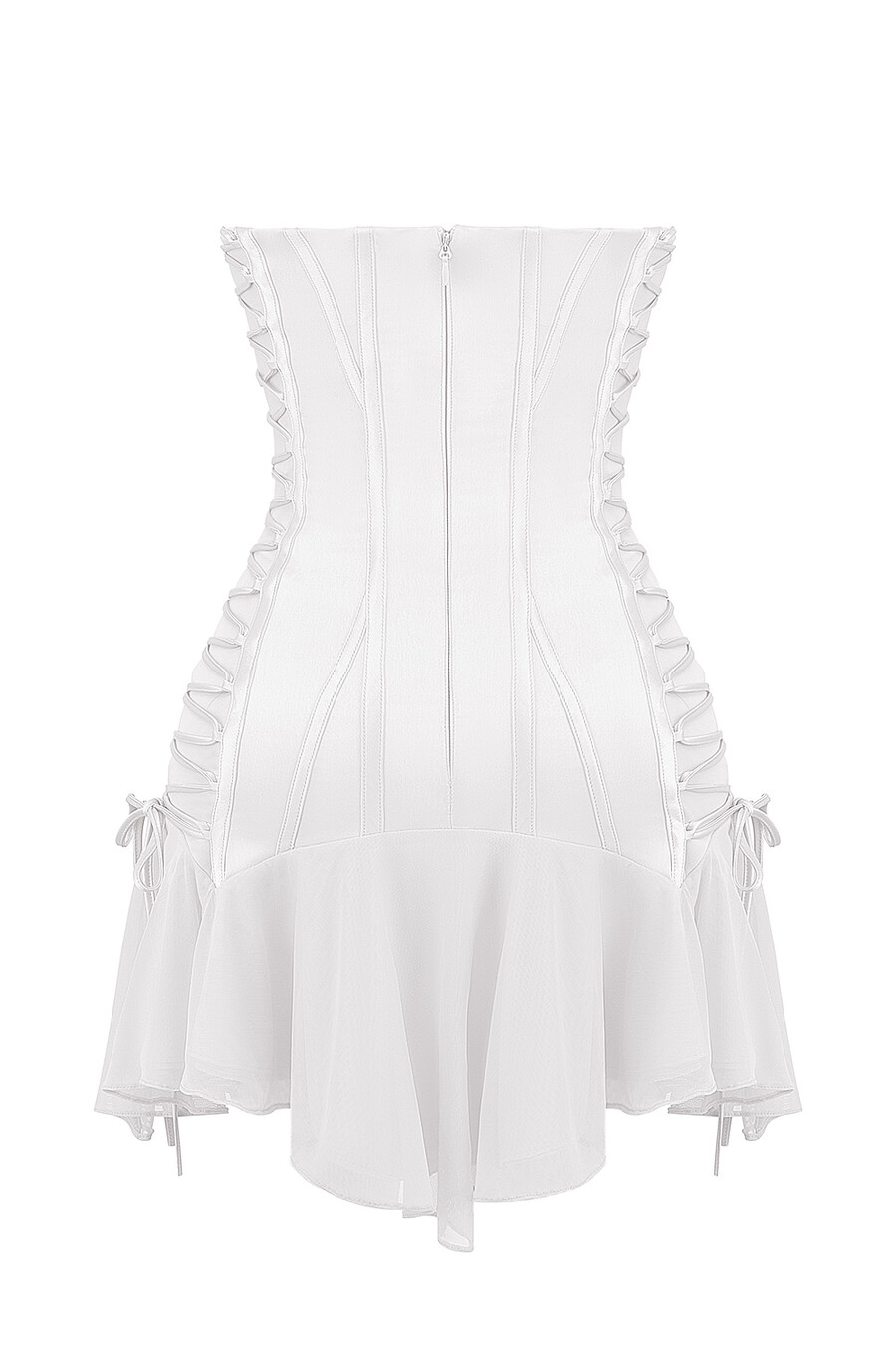 mini abito bianco senza spalline con lacci