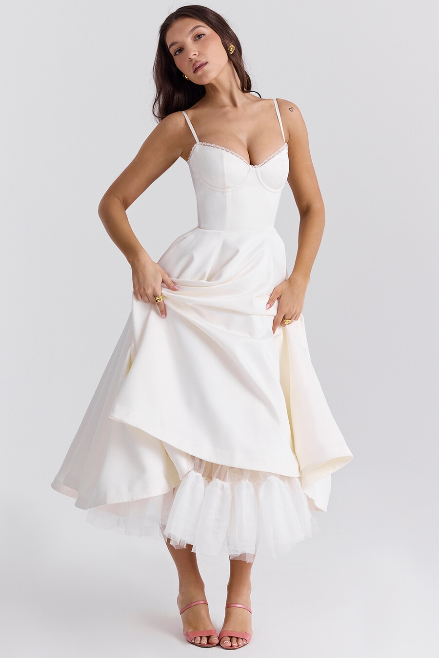 abito midi in tulle bianco