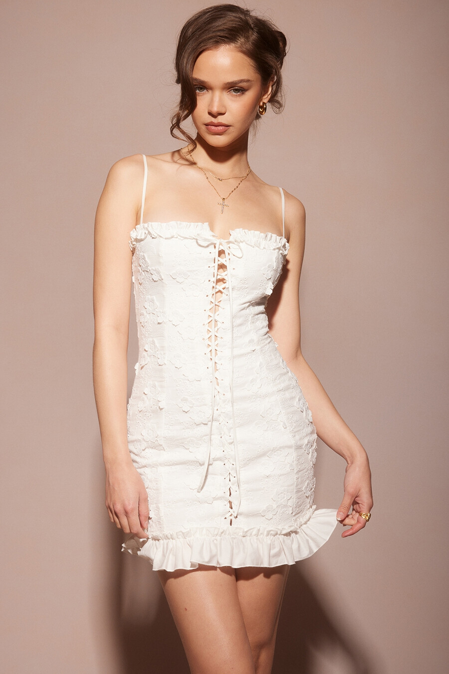 miniabito in pizzo inglese bianco in cotone