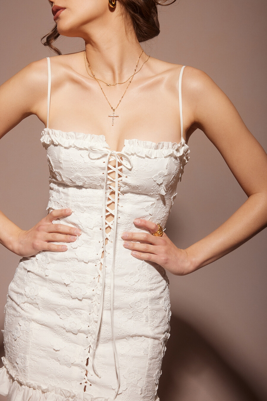 miniabito in pizzo inglese bianco in cotone