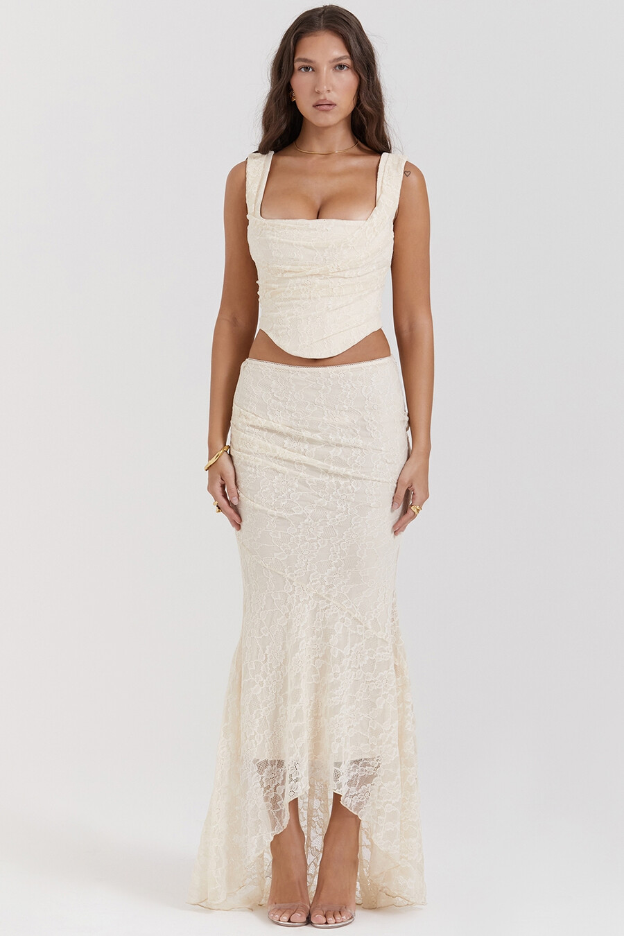 gonna lunga in pizzo crema vintage