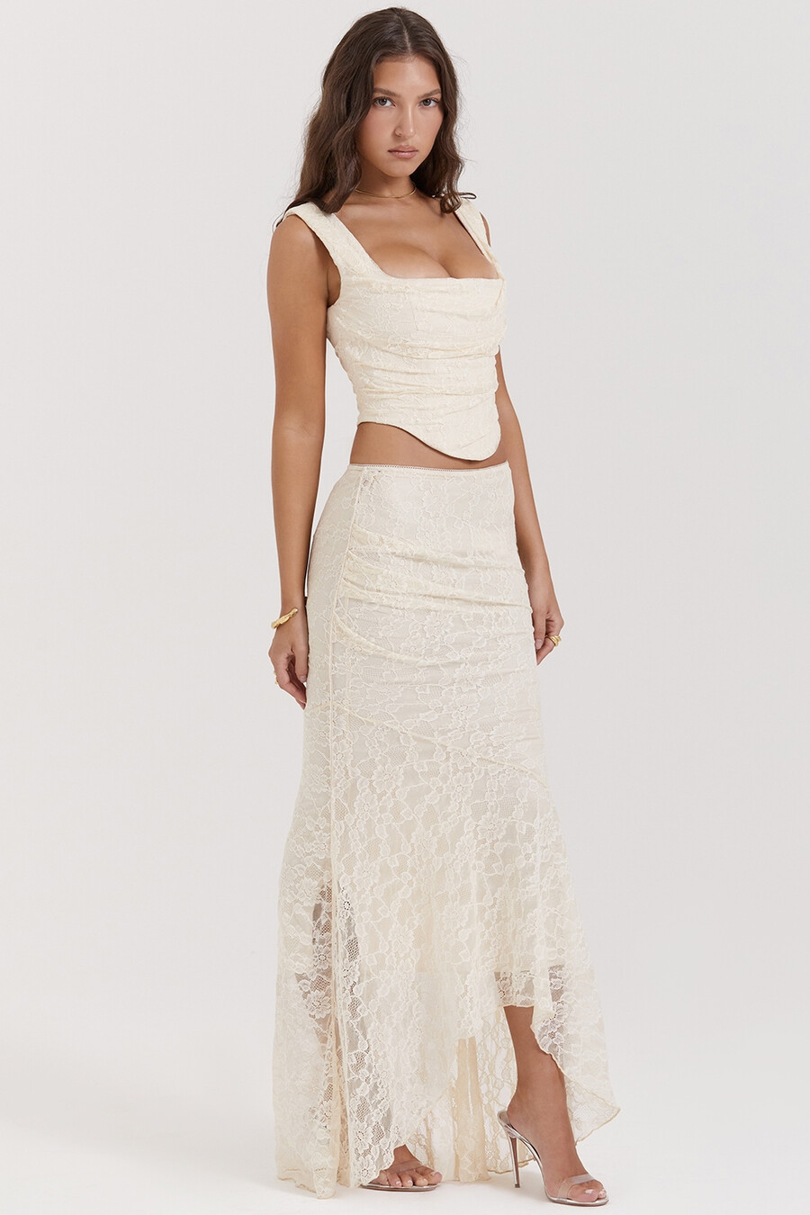 gonna lunga in pizzo crema vintage
