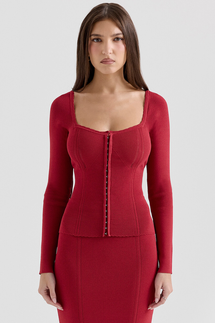 maglia rossa a maniche lunghe in maglia
