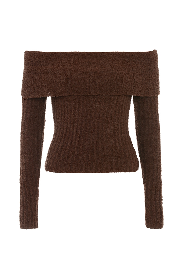 top in maglia bouclé morbida al cioccolato