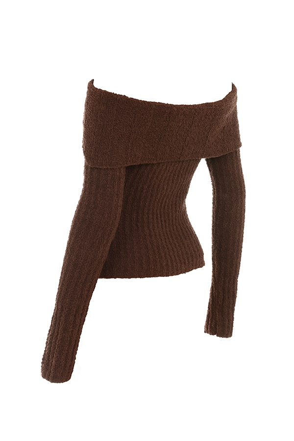 top in maglia bouclé morbida al cioccolato