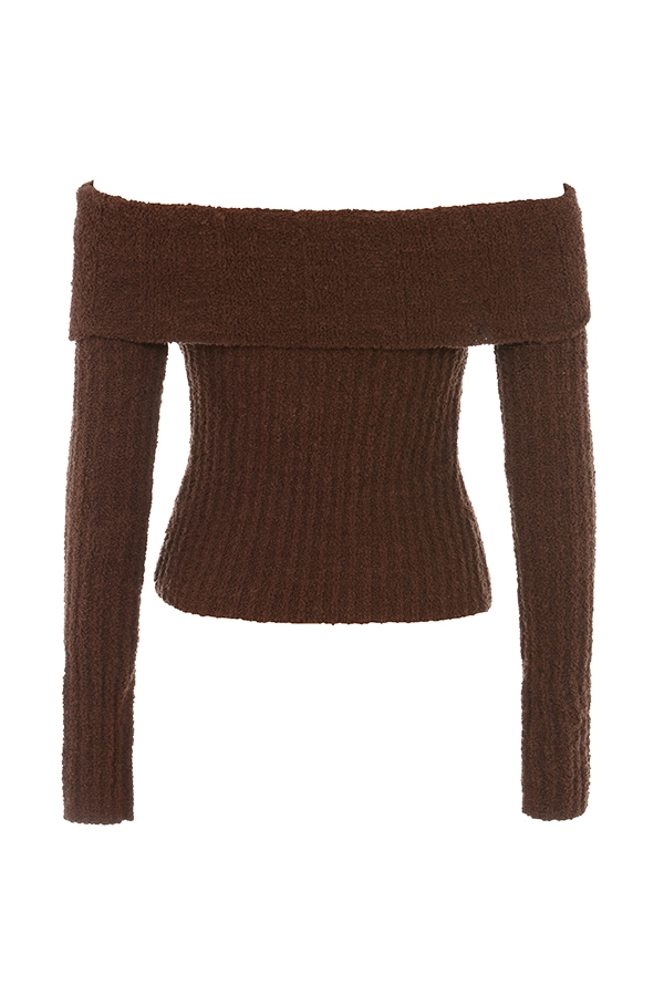 top in maglia bouclé morbida al cioccolato