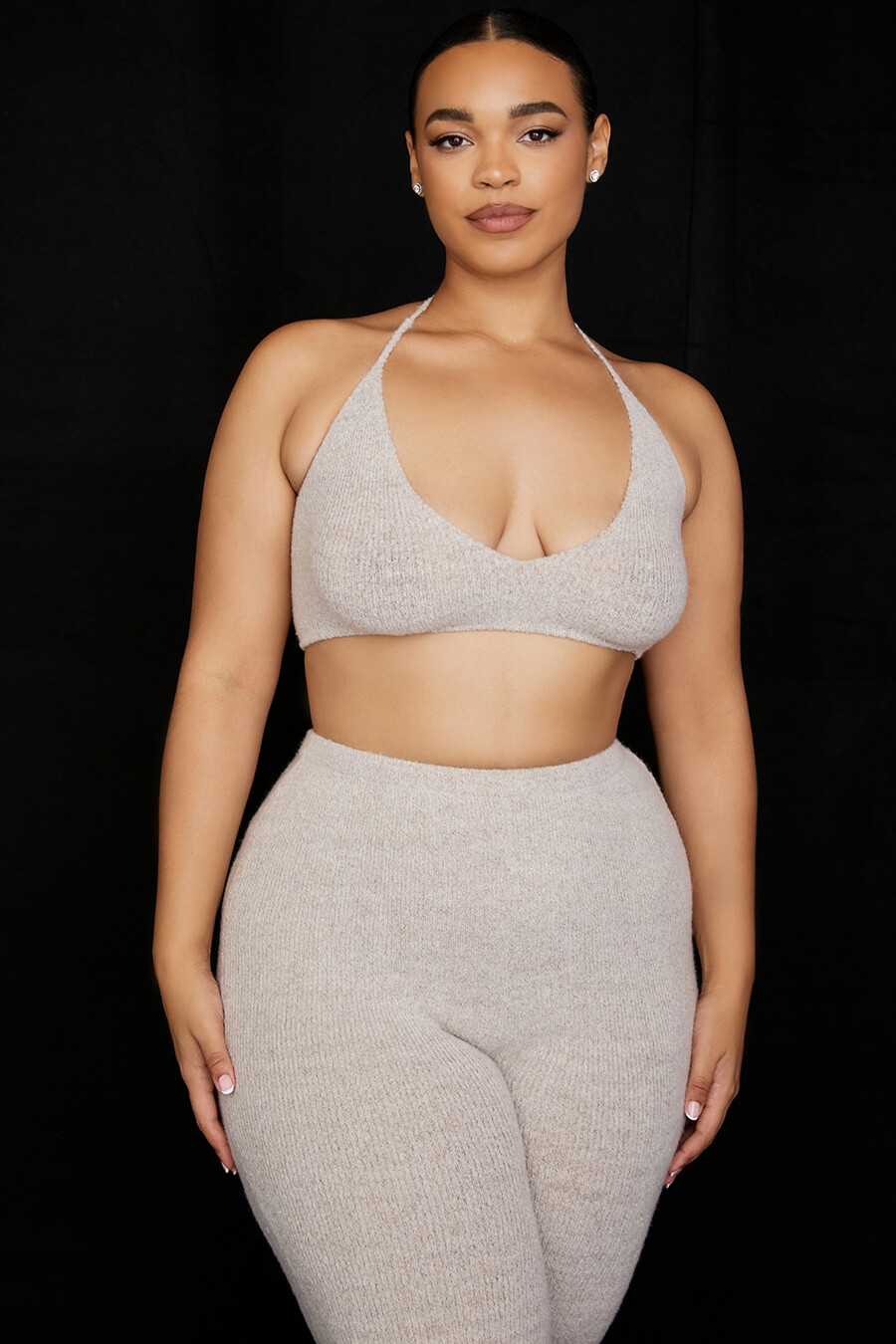 bralette in maglia a coste color avena