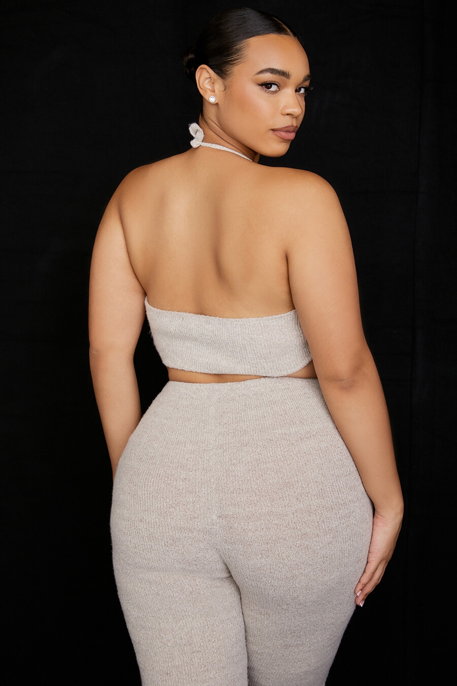 bralette in maglia a coste color avena
