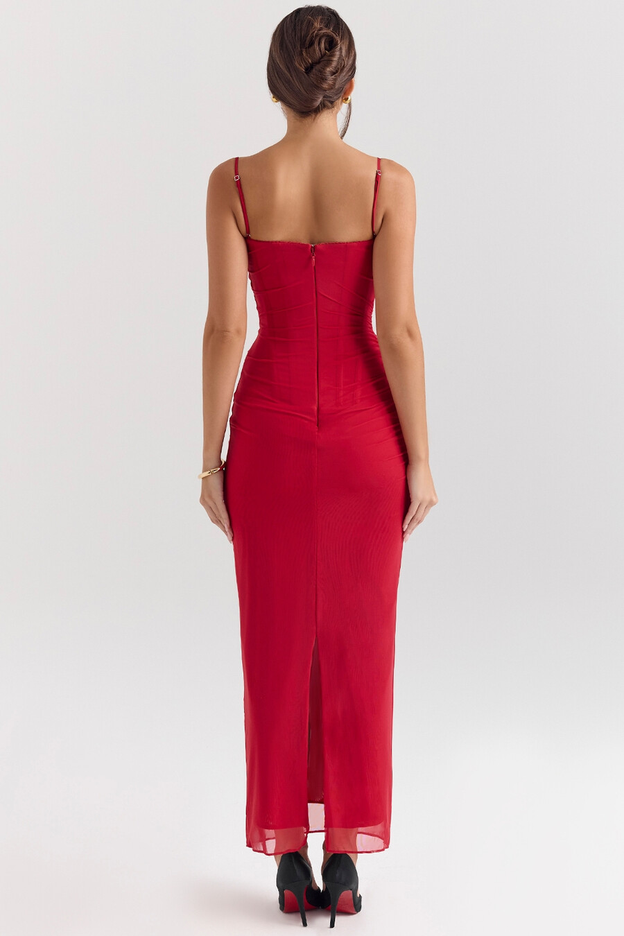 abito lungo con corsetto in rete rossa holly