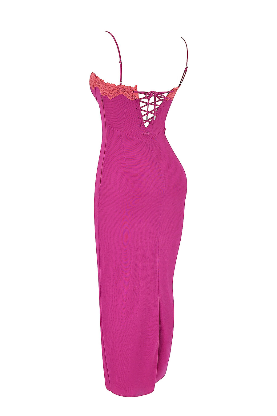 abito lungo con pizzo color lampone