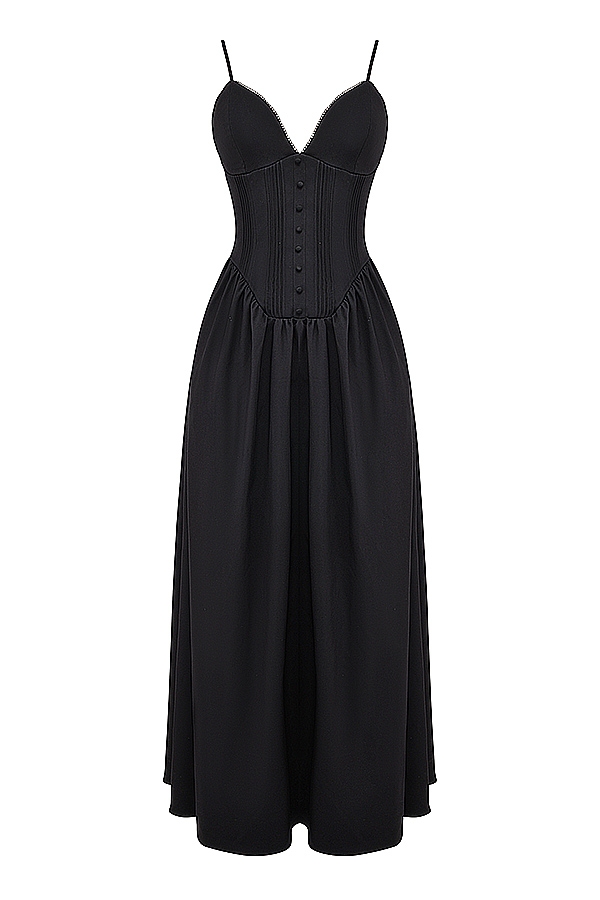 abito lungo con corsetto nero