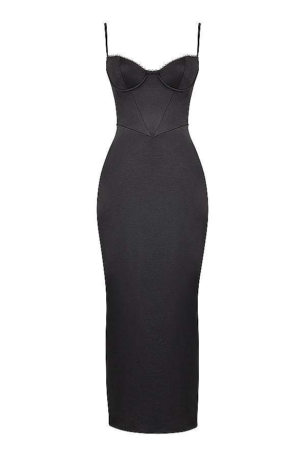 abito lungo con corsetto nero