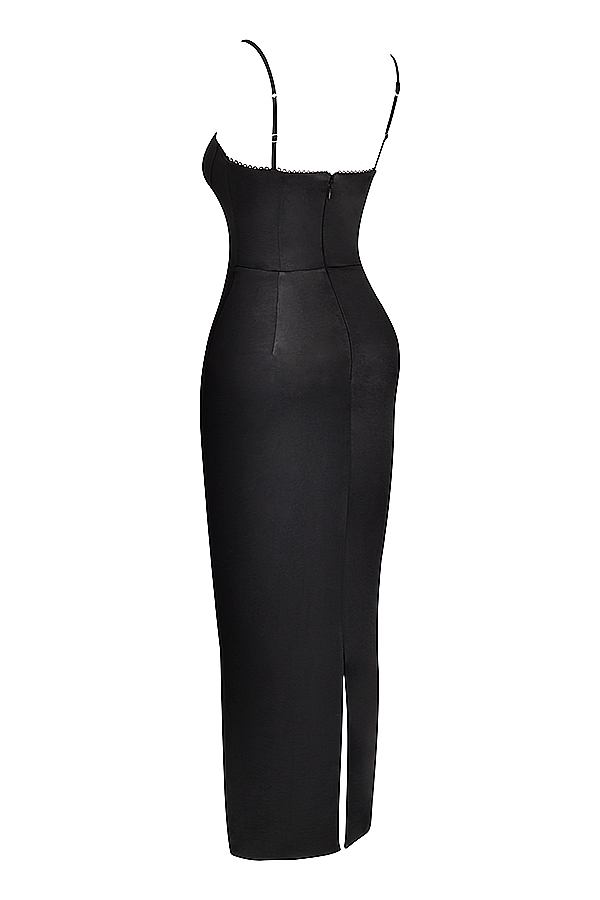 abito lungo con corsetto nero