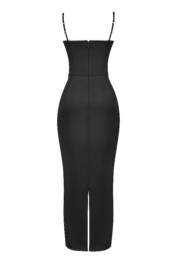 abito lungo con corsetto nero